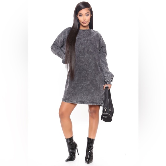 Fashion Nova Dresses & Skirts - Fashion Nova Casual Friday Sweatshirt Mini Dress in gray black acid wash